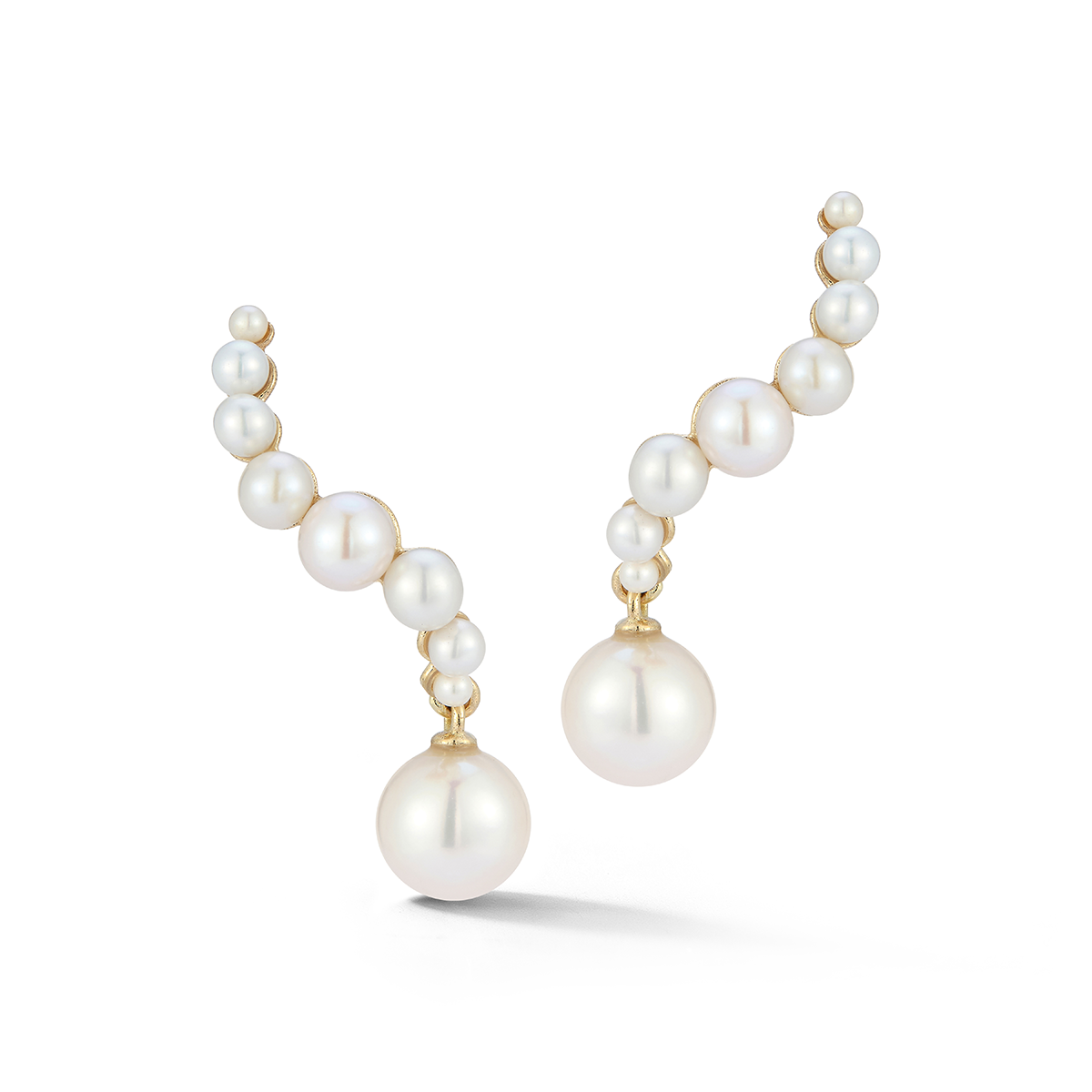 14K Pearl Curve Drop Earrings