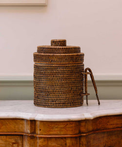 Rattan Ice Bucket with Tongs