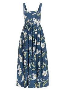 Scoop Neck Dress in Navy Hibiscus