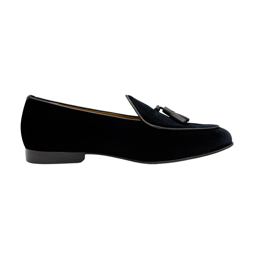 Men's Black Velvet Loafer with Black Tassel