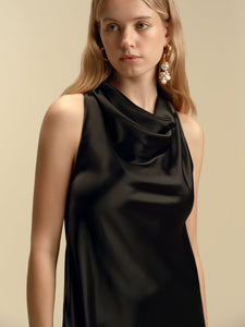 Bias Slipdress with Cowl Neckline in Black