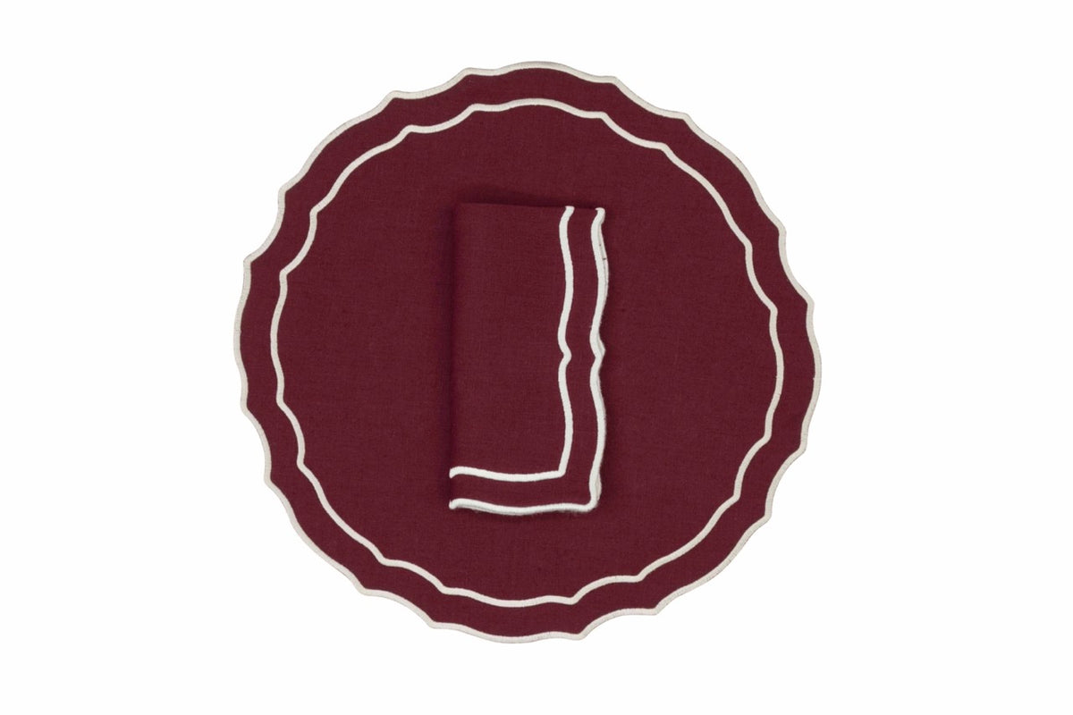 Vidro Linen Napkin and Placemat in Wine, Set of 2