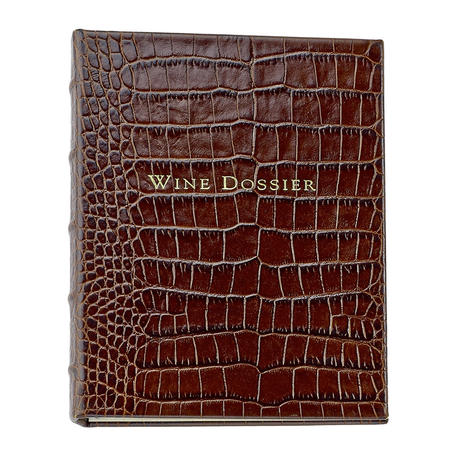 Wine Dossier in Brown Crocodile Embossed Leather