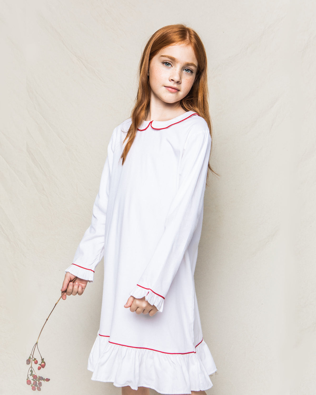 Children’s White Sophia Nightgown with Red Piping