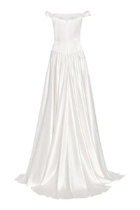 Wren White Satin Off-The-Shoulder Gown