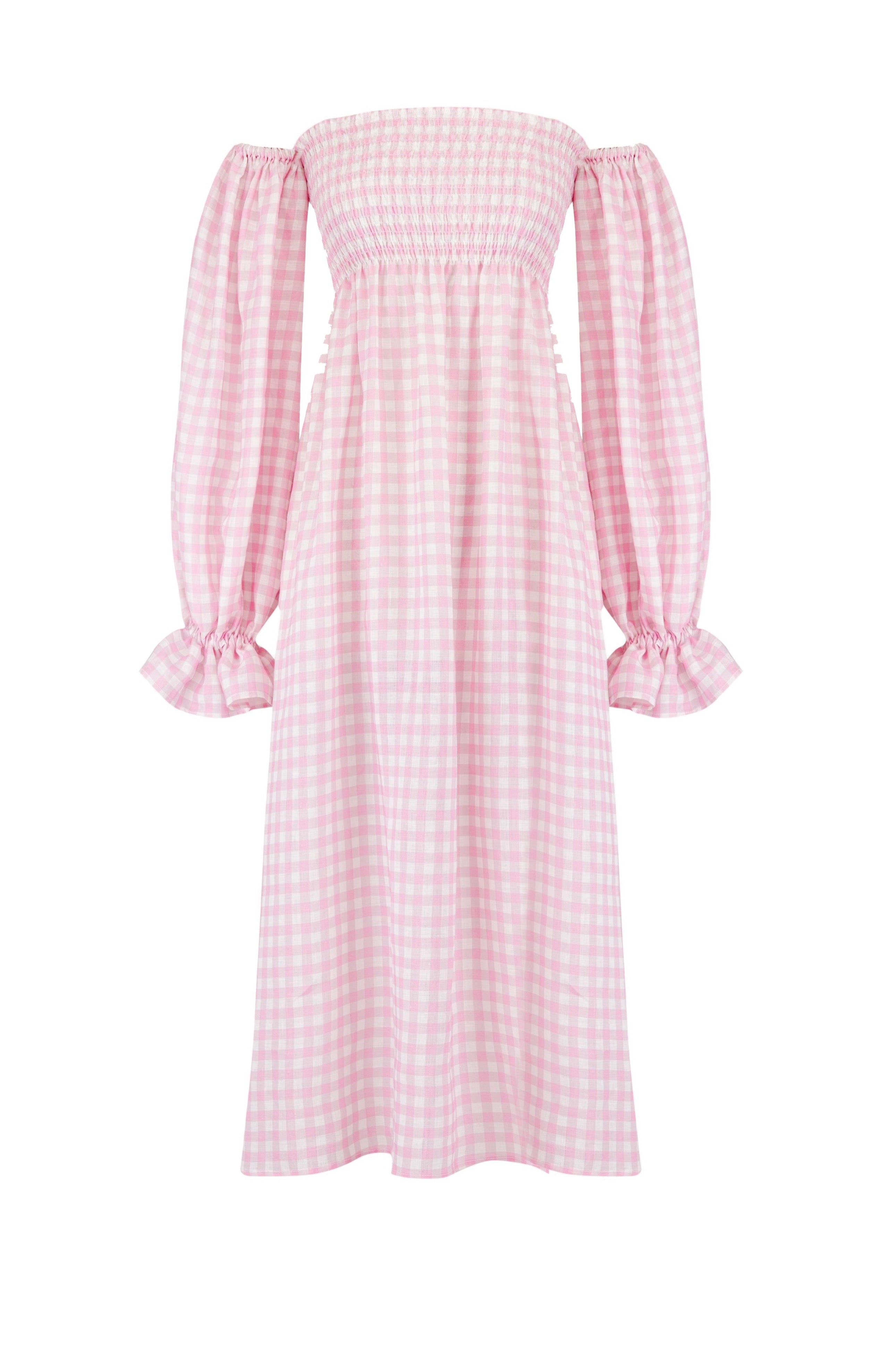 Atlanta Linen Dress in Pink Vichy