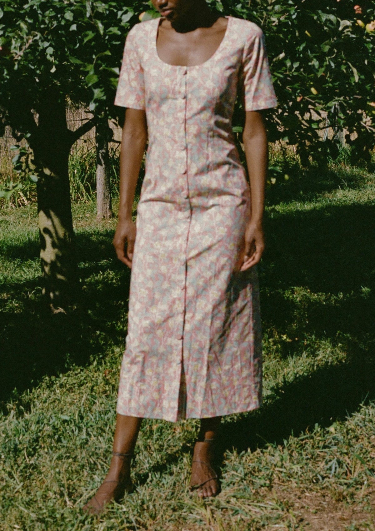 Mod Midi Dress in Coral Bougainvillea