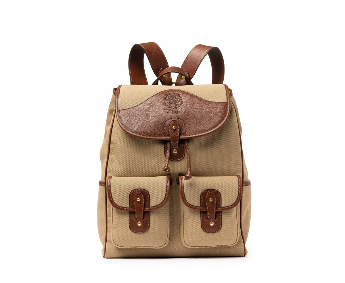 Blazer No. 278 | Khaki Twill - Vintage Chestnut Leather Travel Backpack- Ghurka