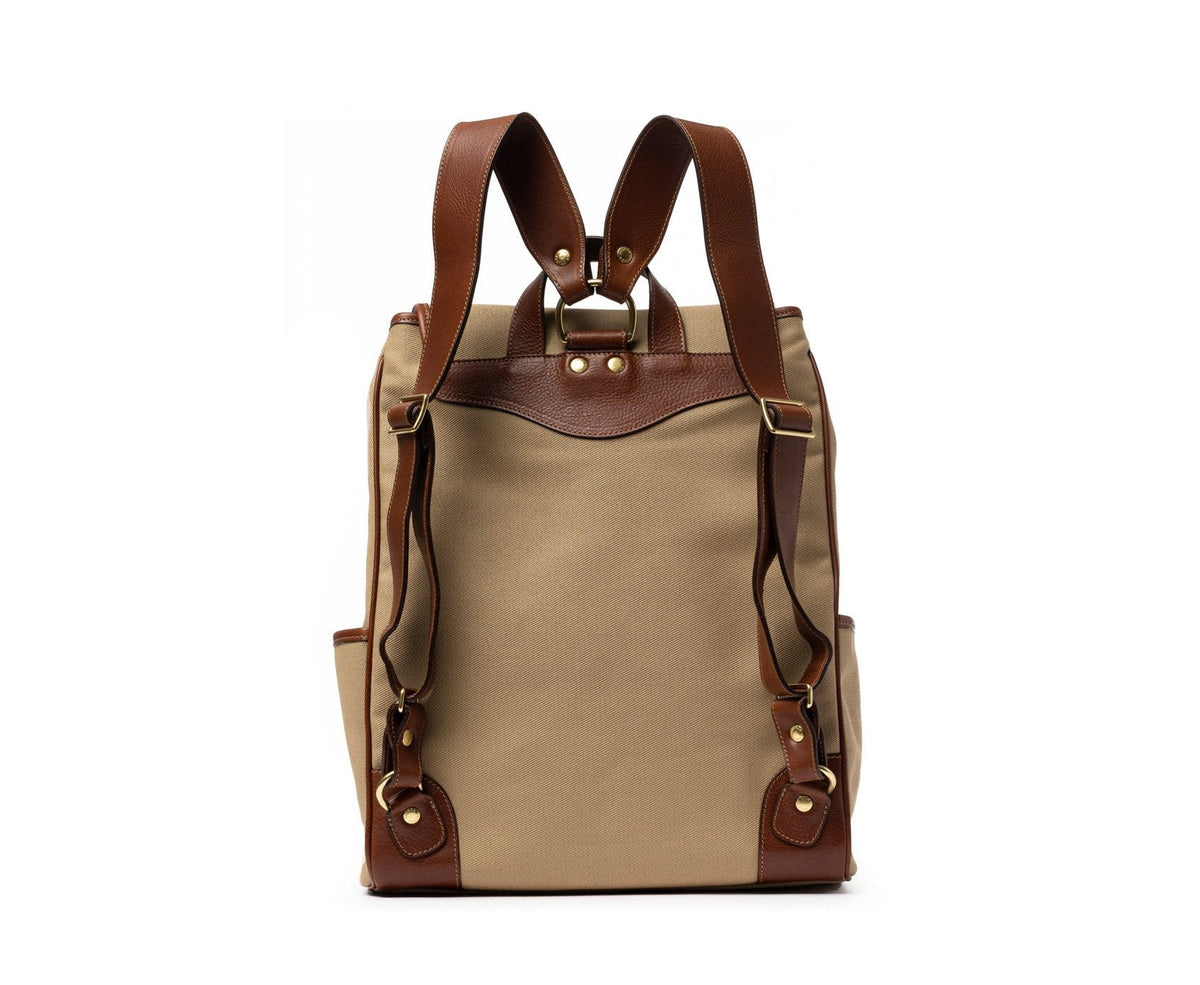 Blazer No. 278 | Khaki Twill - Vintage Chestnut Leather Travel Backpack- Ghurka