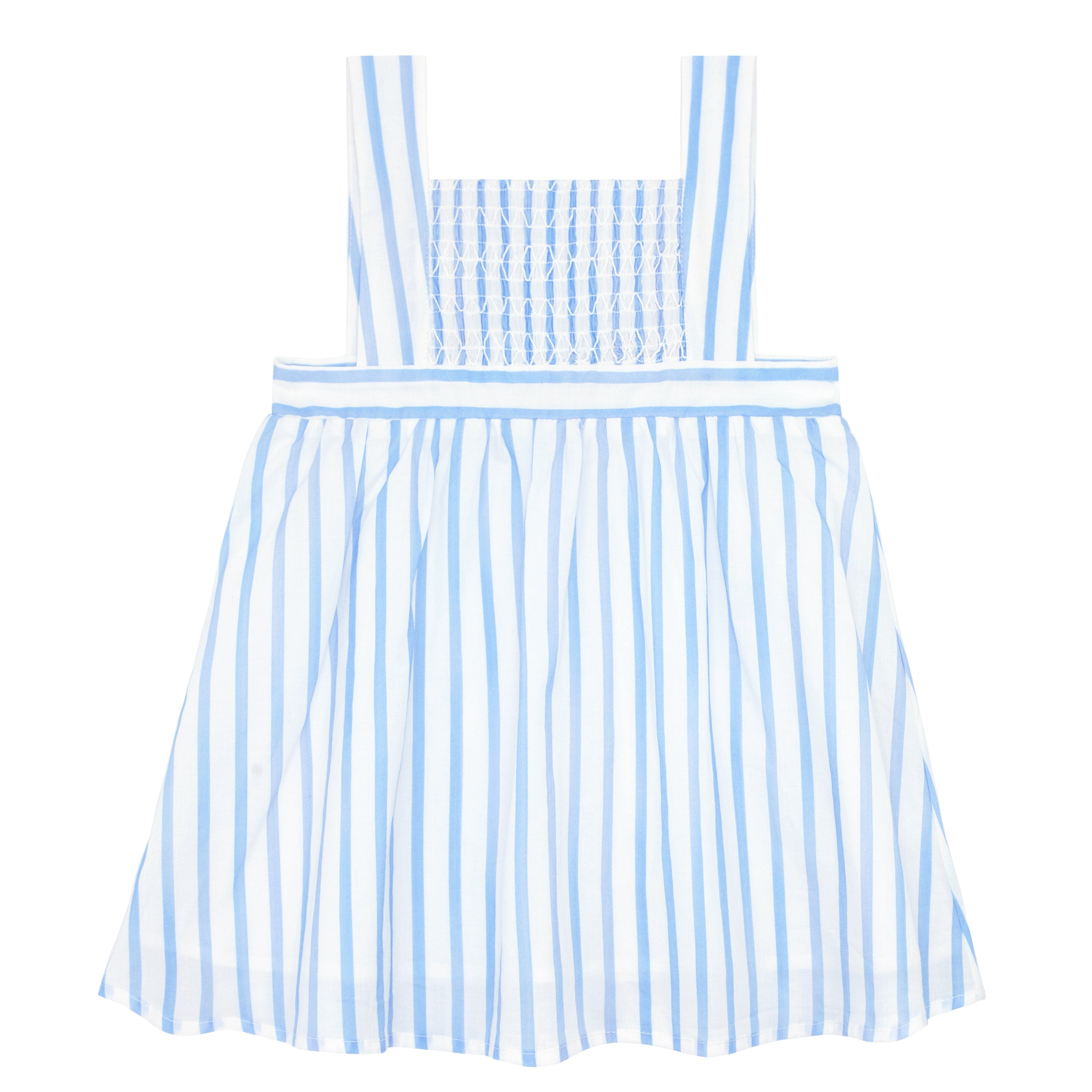 Girls Bahamian Blue Stripe Smocked Bib Dress