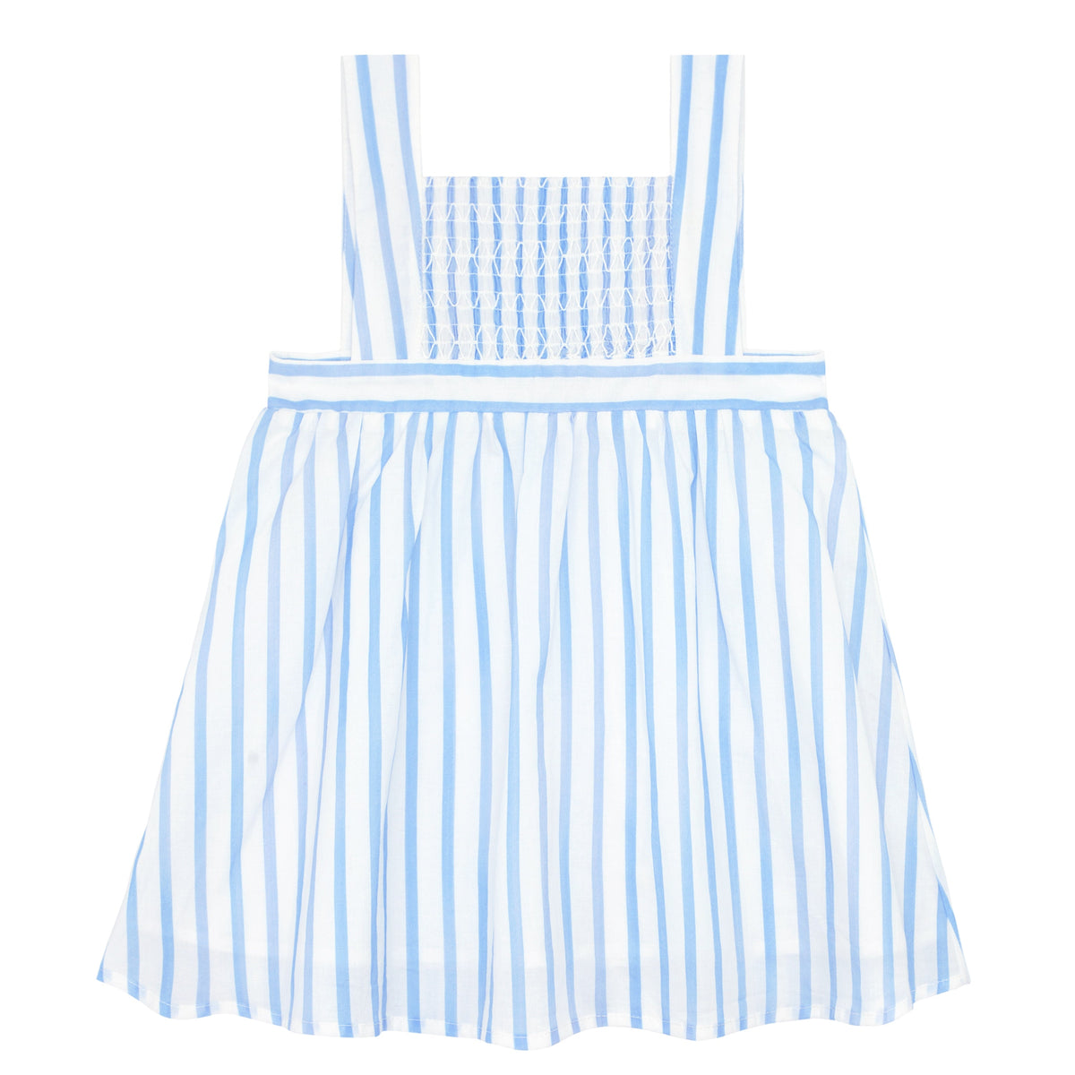 Girls Bahamian Blue Stripe Smocked Bib Dress