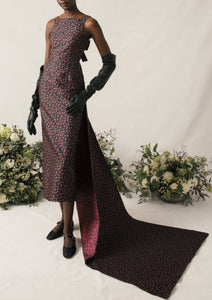 Ayak Dress in Black and Pink Floral Jacquard