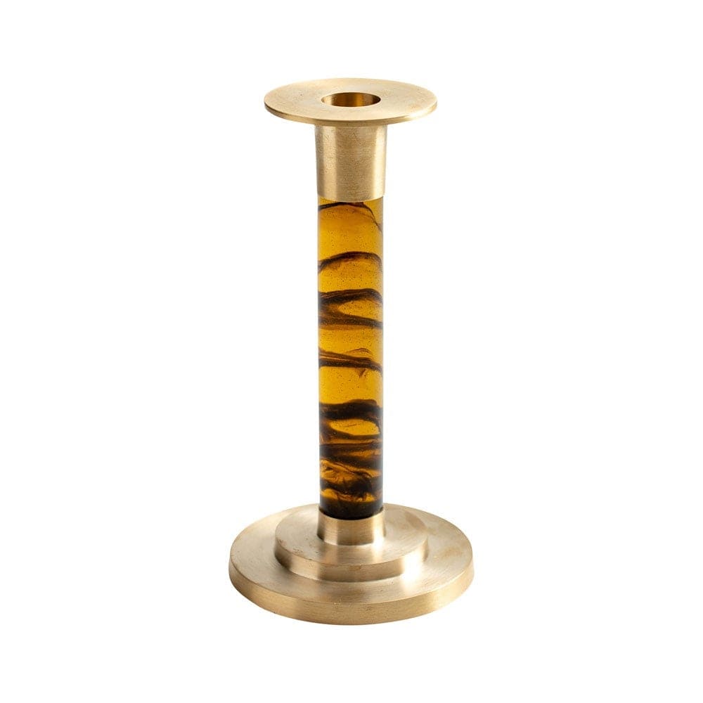 Small Brass & Resin Candlestick in Tortoiseshell