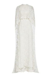 Garland Beaded White Lace Cape with Scalloped Hem