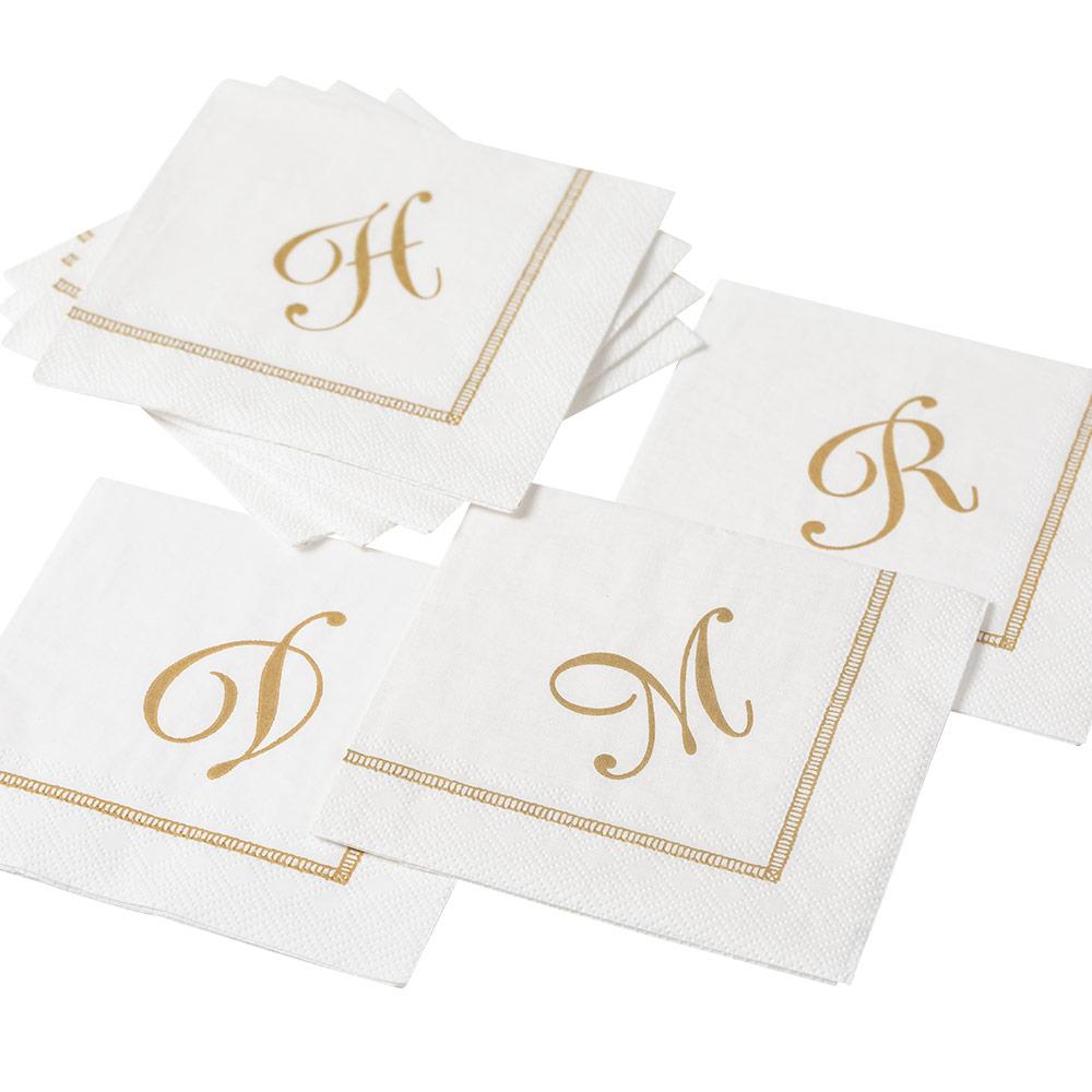 Hemstitch Script Single Initial Paper Cocktail Napkins