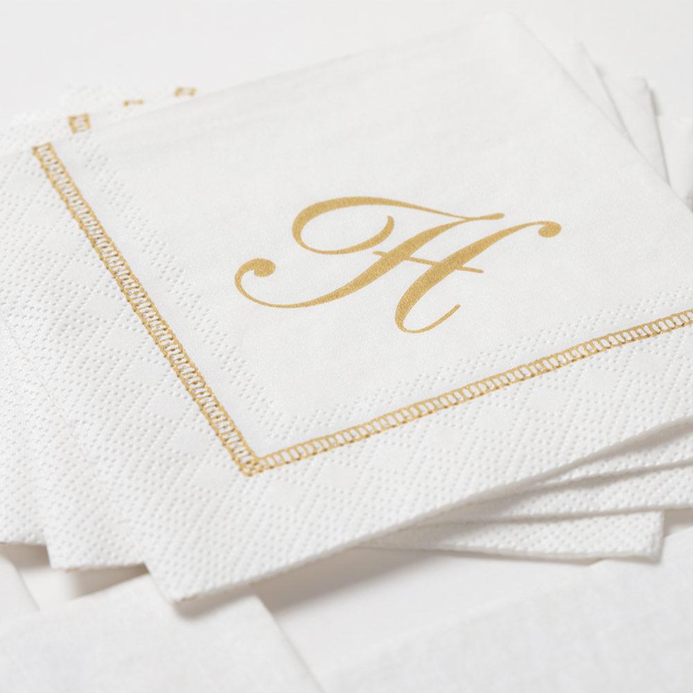 Hemstitch Script Single Initial Paper Cocktail Napkins