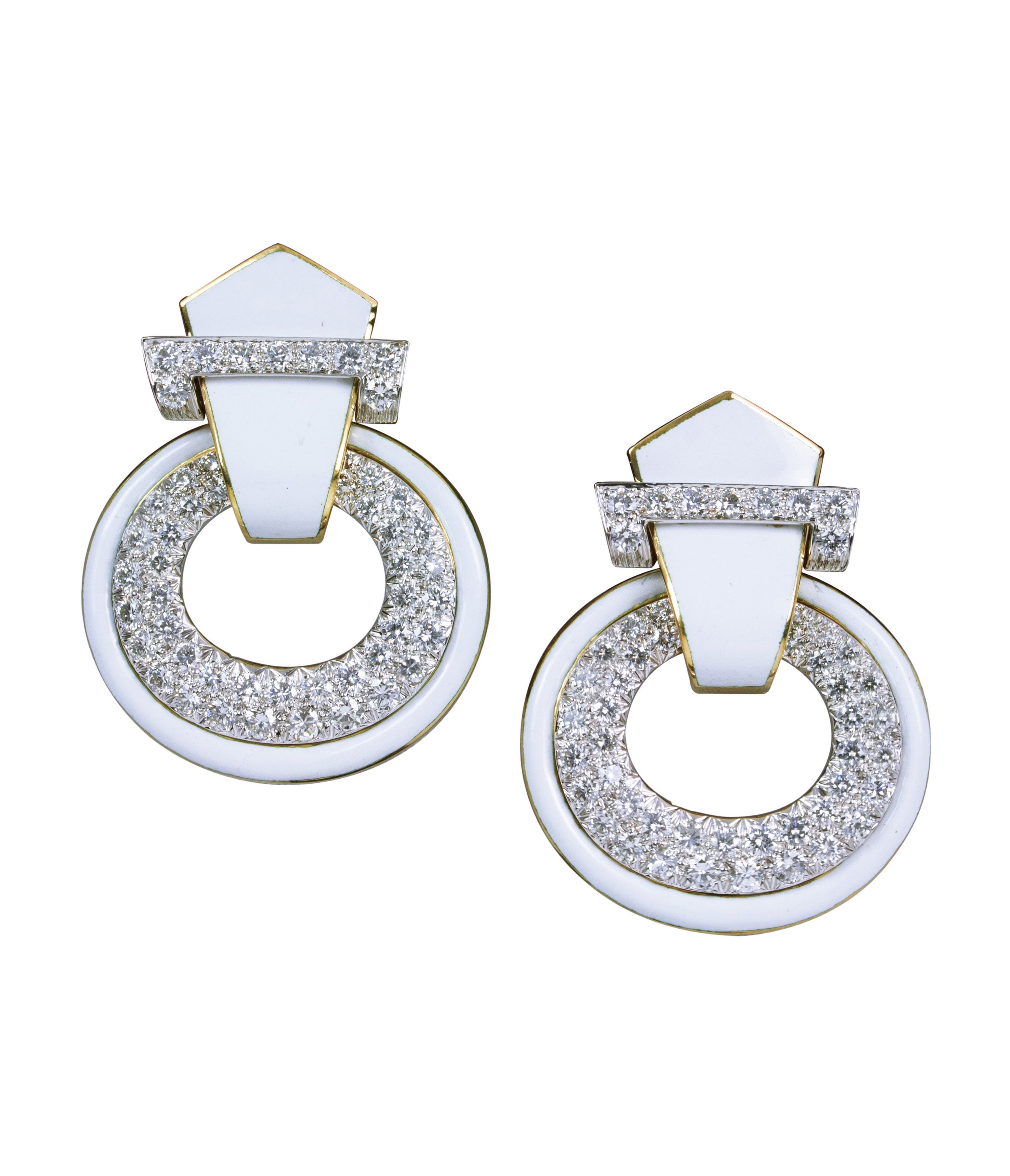 Doorknocker Earrings in White Enamel