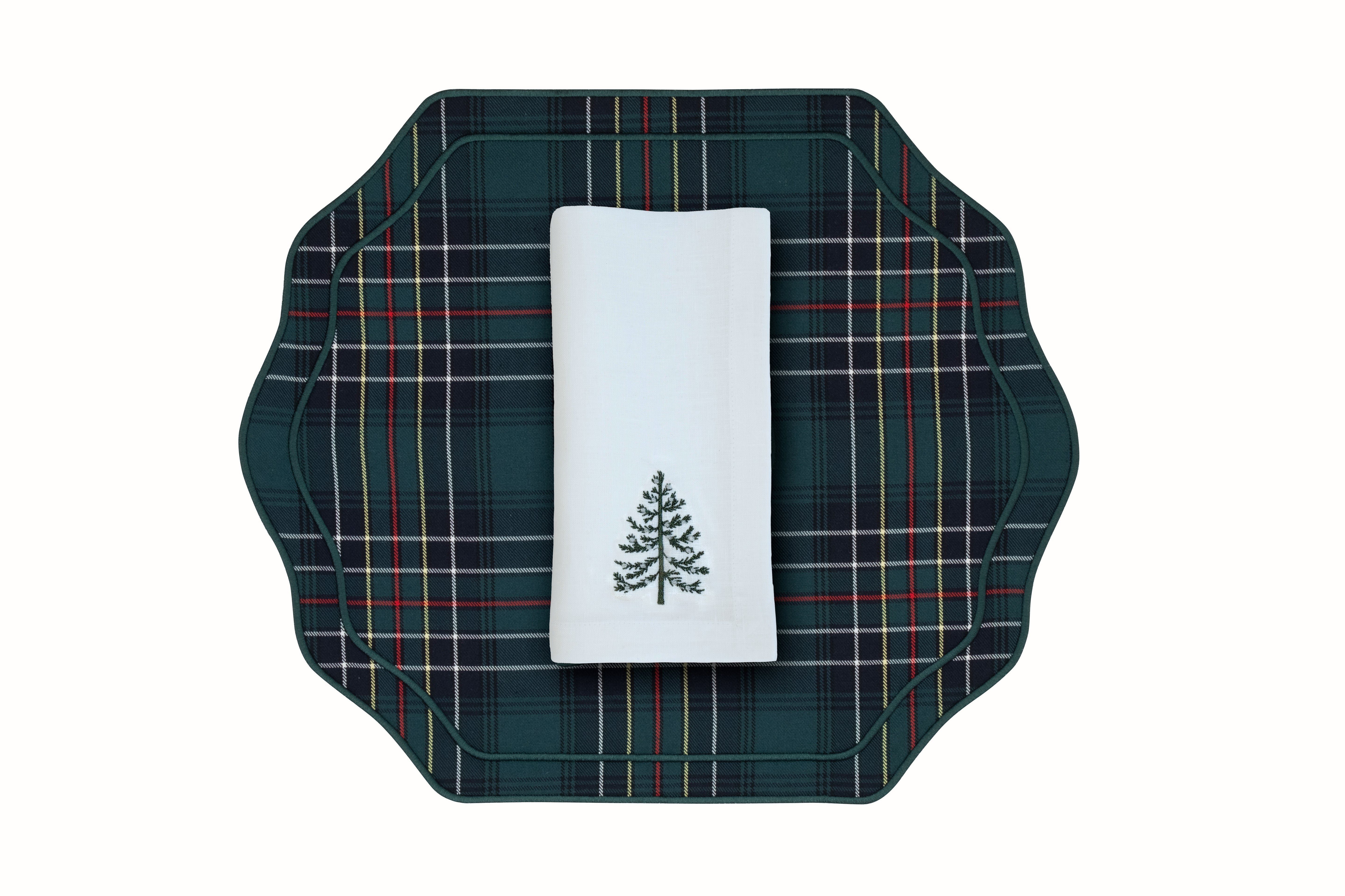 Christmas Tree Napkin and Tartan Stucco Placemat, Set of 2