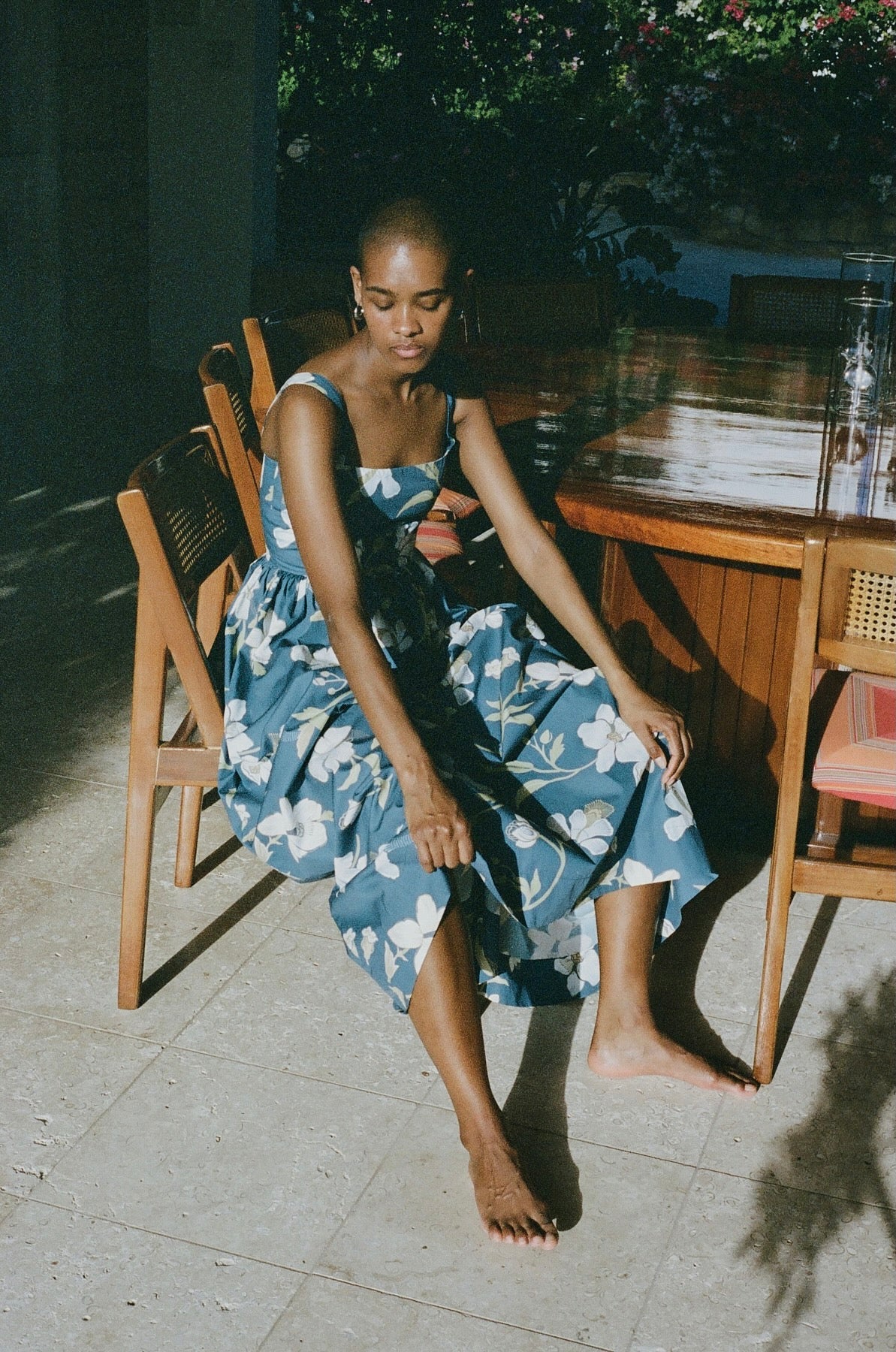 Scoop Neck Dress in Navy Hibiscus