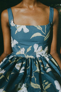 Scoop Neck Dress in Navy Hibiscus