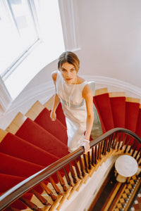 Double-Faced Italian Satin Gown with Something Blue Half Bow