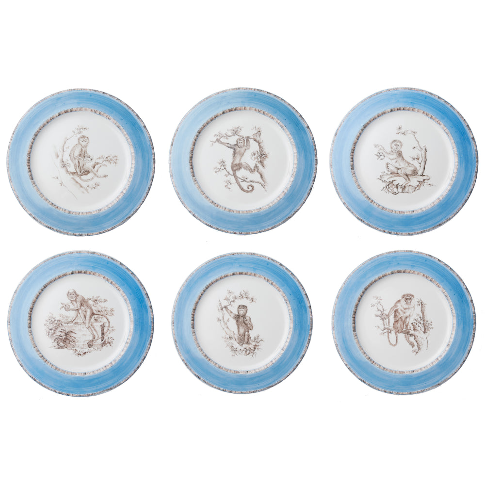 Blue Monkey Dinner Plates, Set of 6