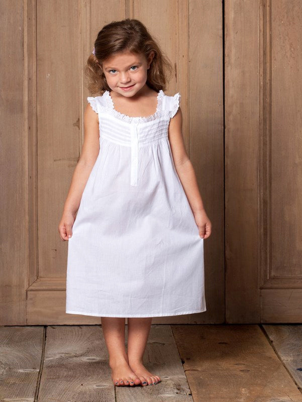 Jessie White Cotton Dress for Girls