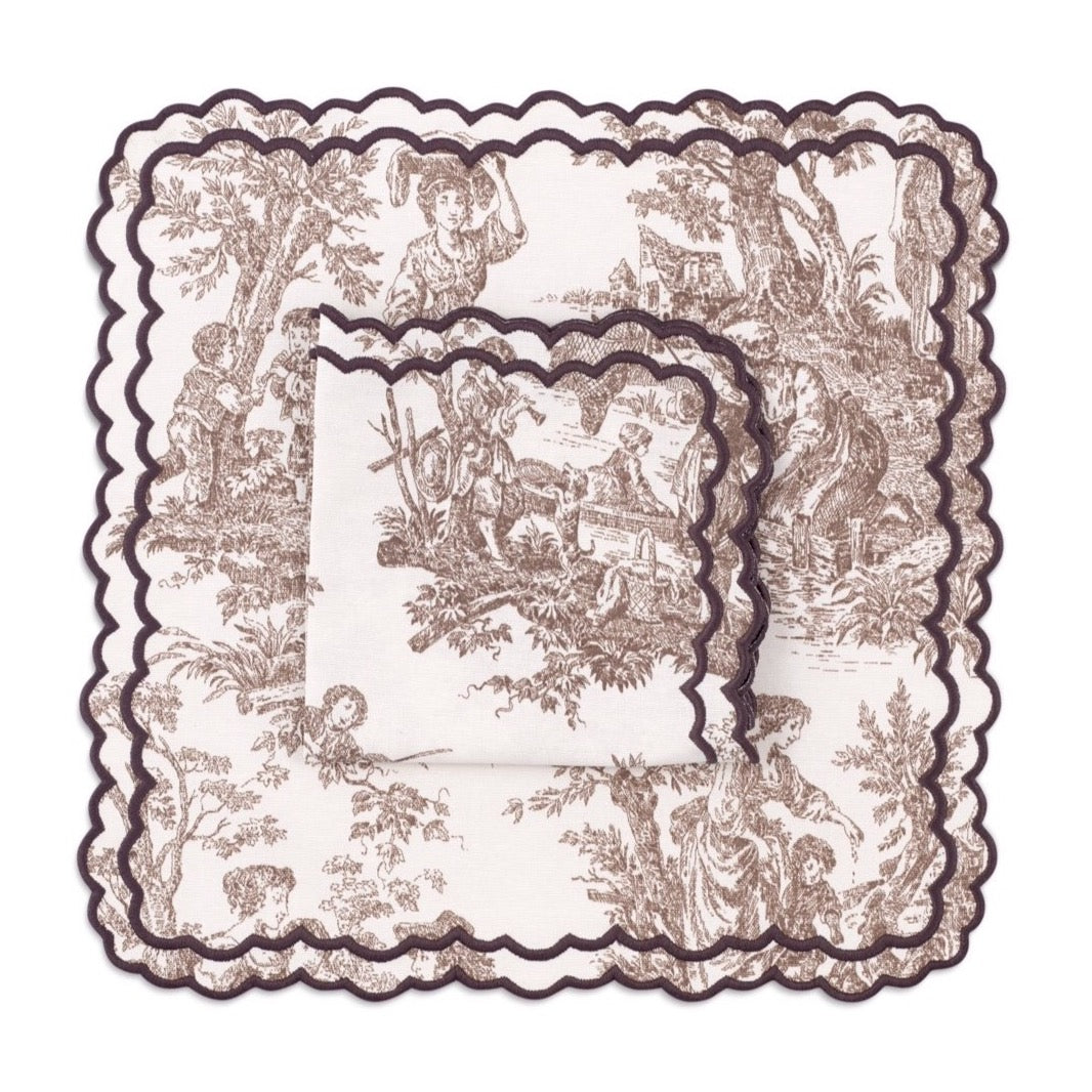 Elise Placemat and Napkin Set in Toile de Jouy Brown