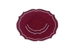 Emma Linen Placemat in Burgundy with Light Blue Embroidery