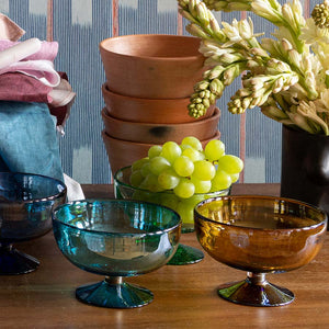 Green Glass Footed Bowl Tabletop Mexico 