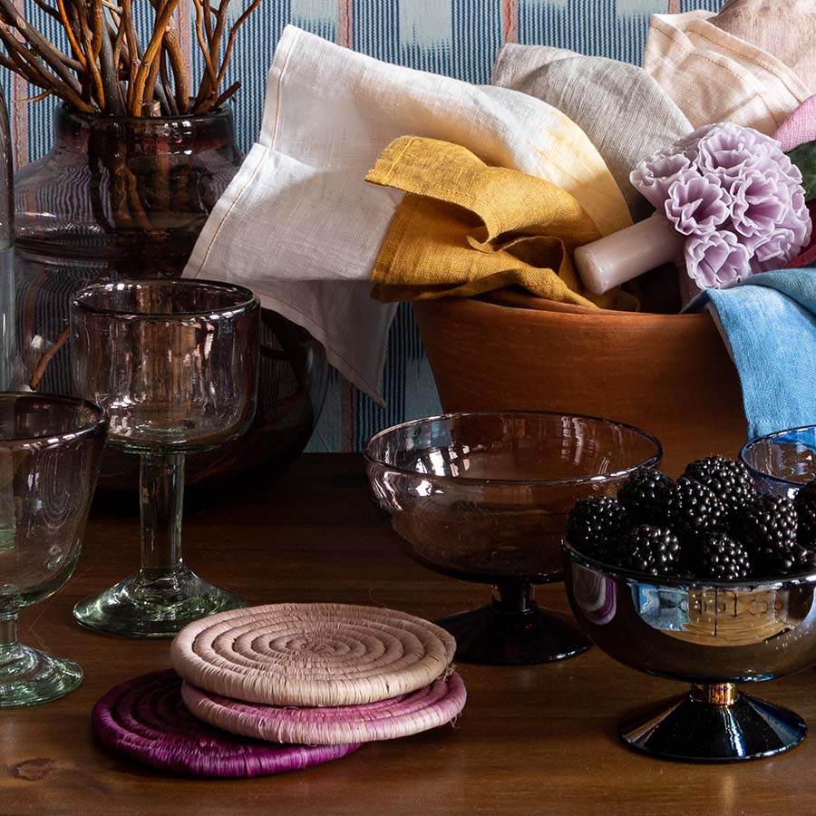 Amethyst Glass Footed Bowl Tabletop Mexico 