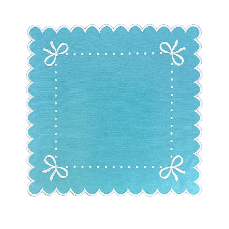 Embroidered robin egg blue napkin with bows, luxury napkin, 