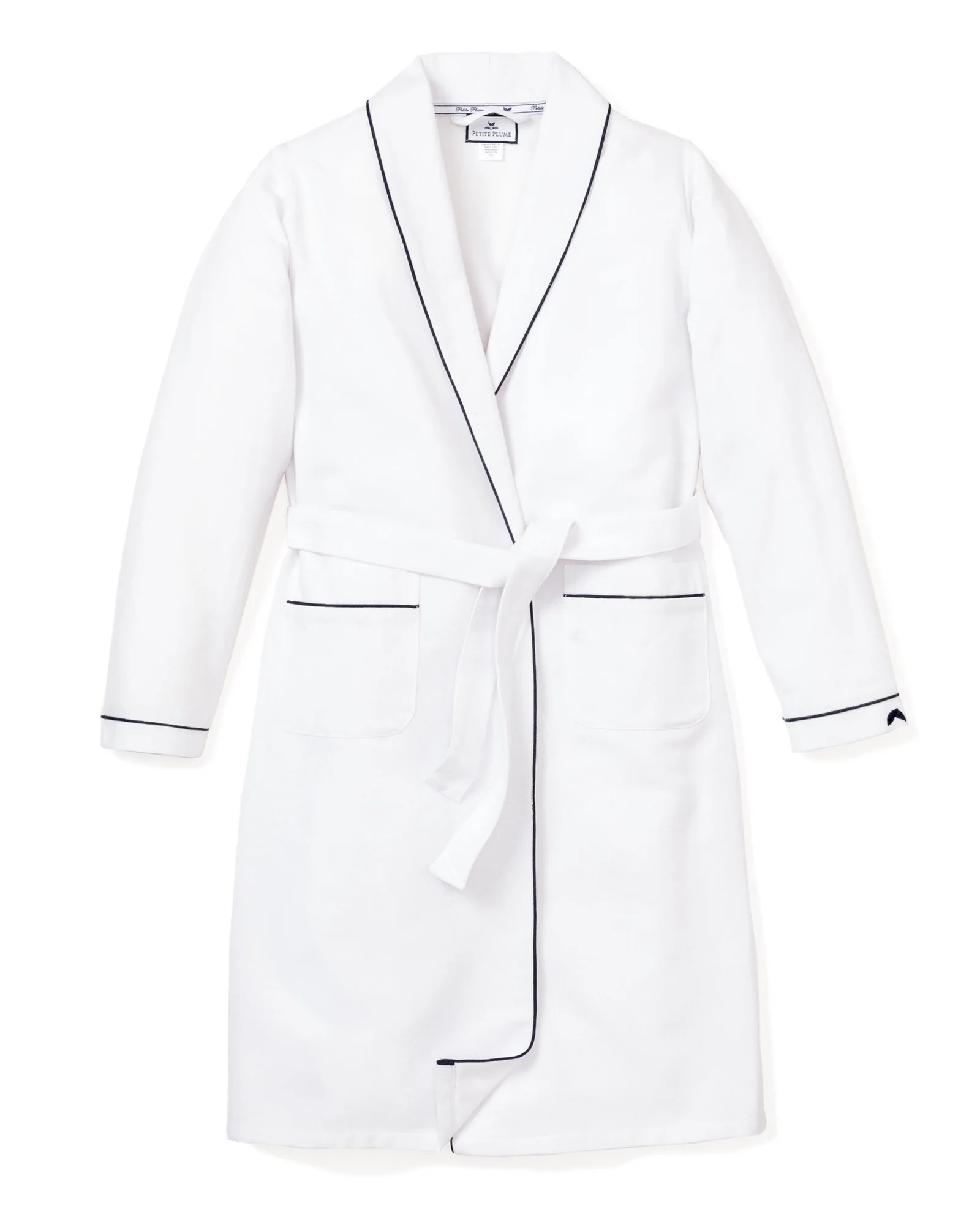 Women’s White Robe with Navy Piping