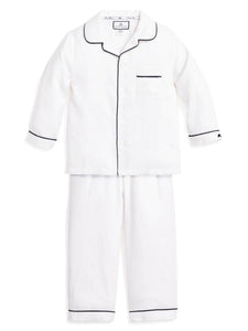 White Pajama Set with Navy Piping