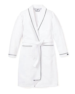 White Flannel Robe with Navy Piping