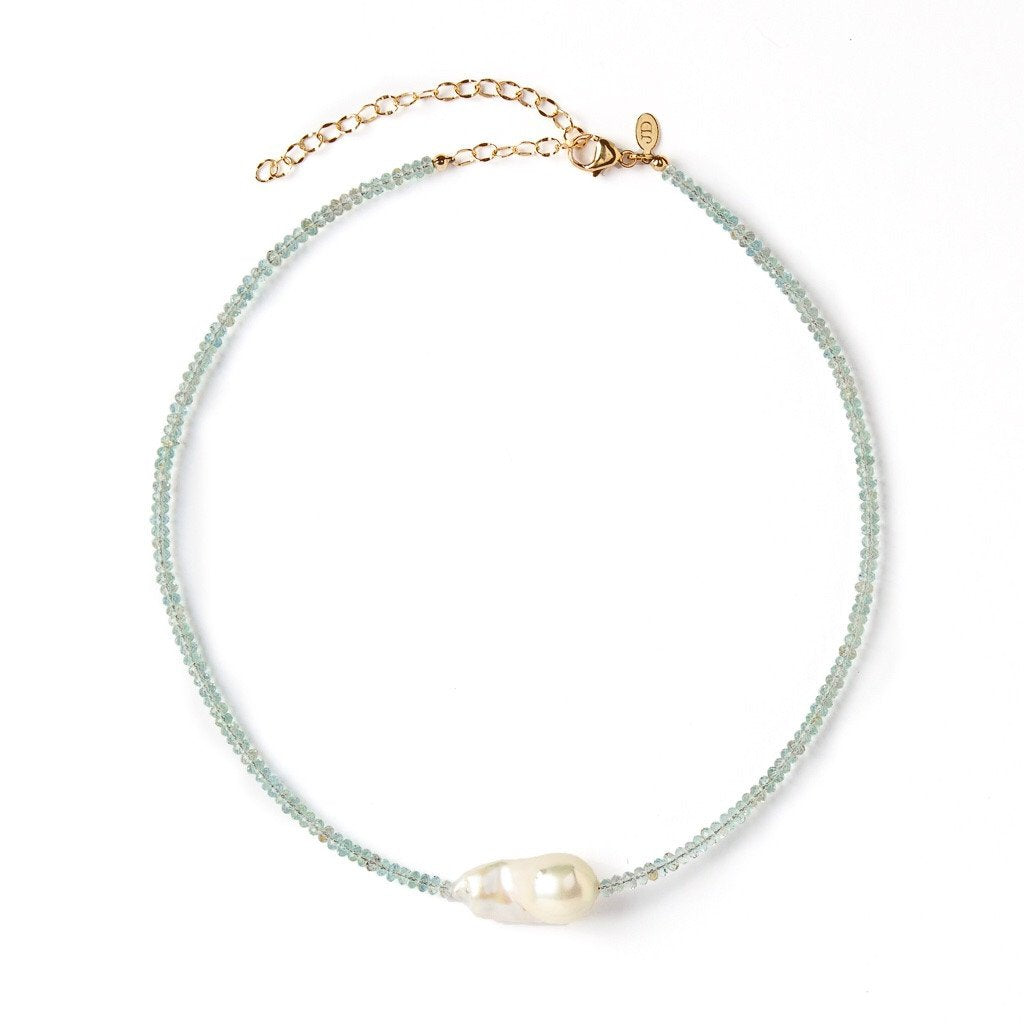 Aquamarine Single Baroque Pearl Gemstone Necklace