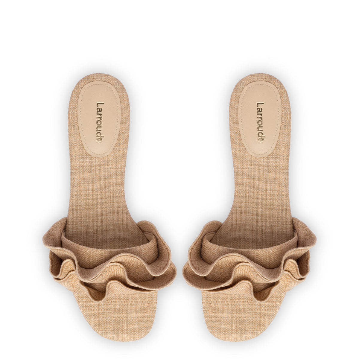 Ivy Ruffle Flat Mule In Beige Raffia