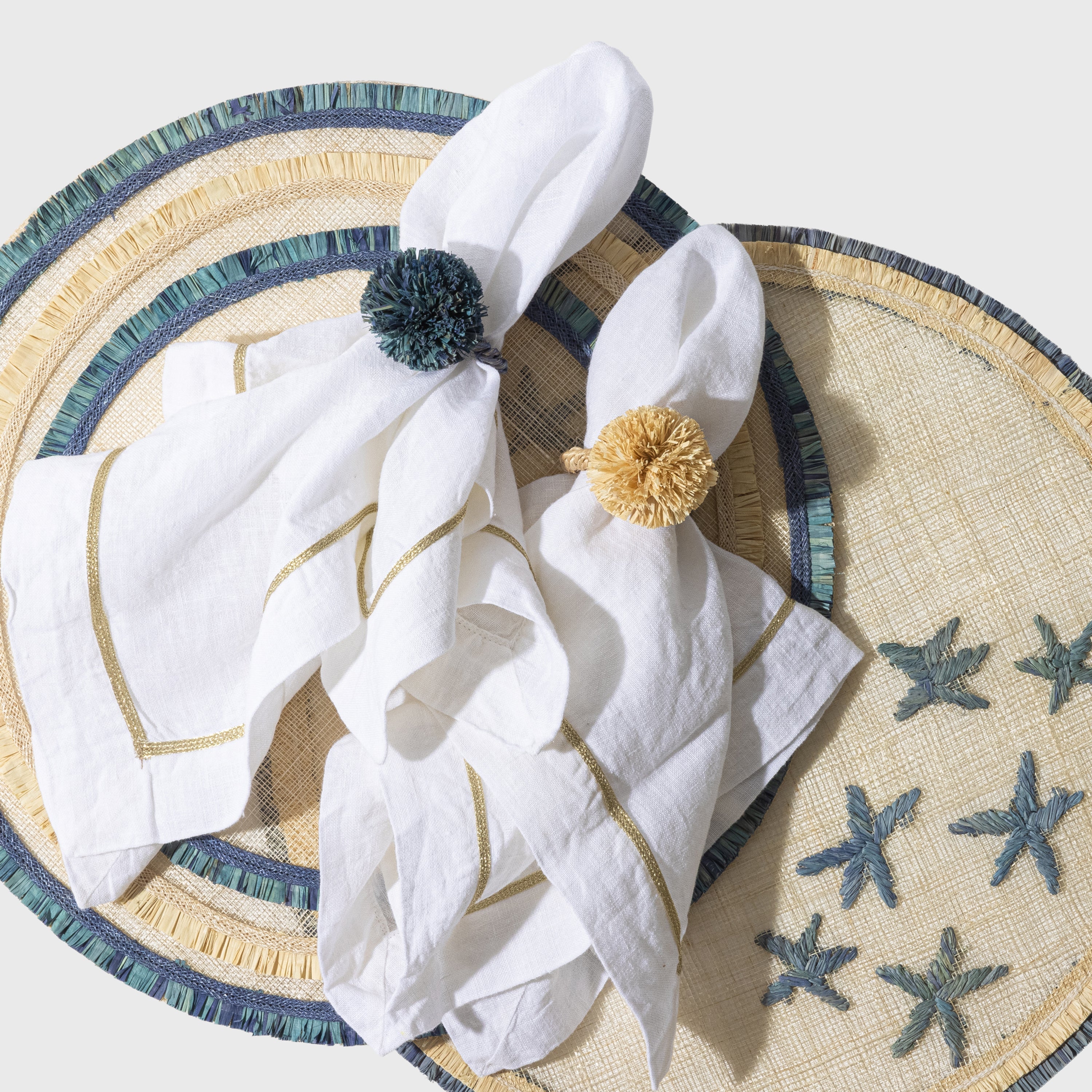 Ruffle Edge Straw Placemat in Indigo, Set of Four