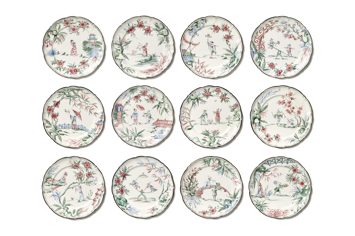 Chinoiserie Dessert Plates, Set of 12