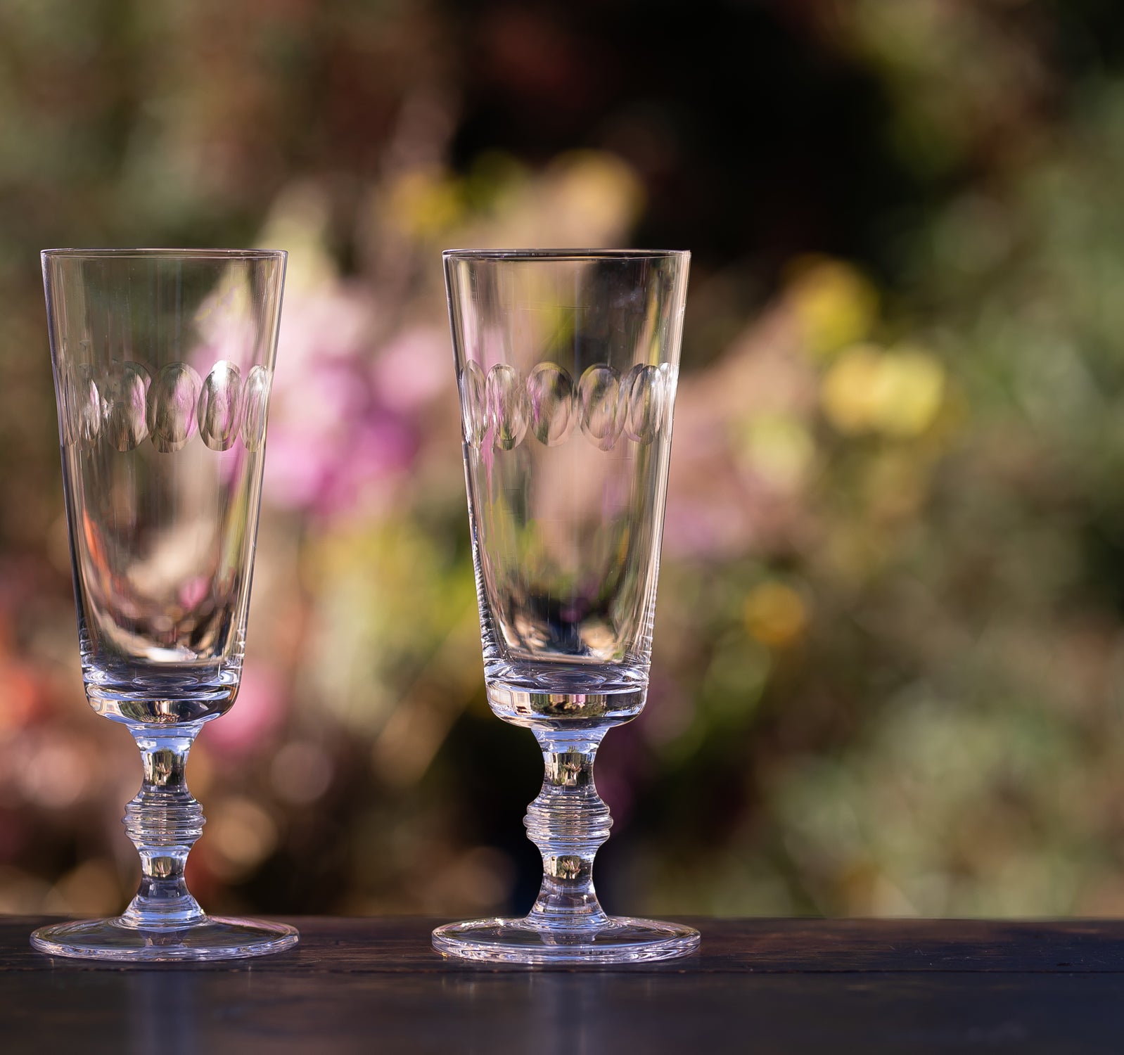 Crystal Champagne Flutes with Lens Design, Set of Four