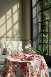 Wild Roses Tablecloth in White