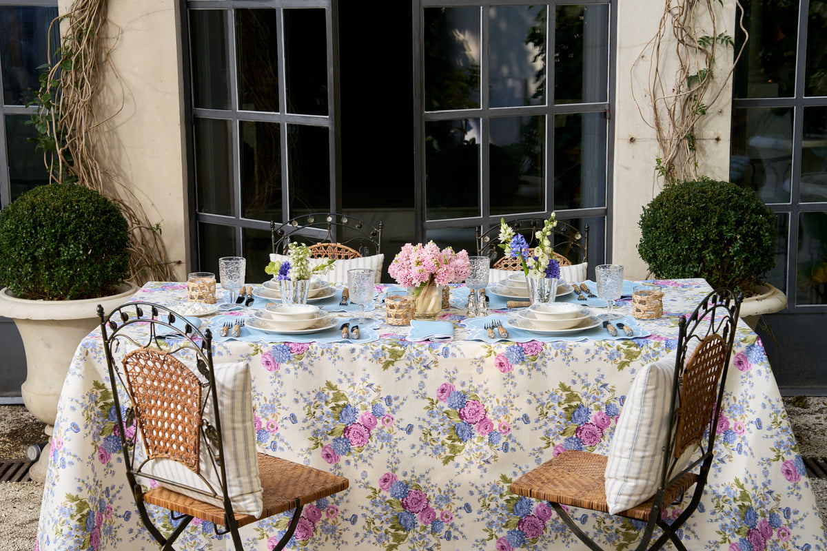 Blue Dahlia Floral Tablecloth