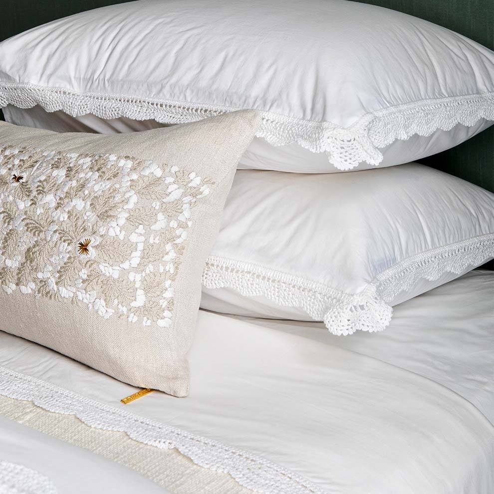 White Meena Percale Pillowcases + Shams Bedding Portugal 