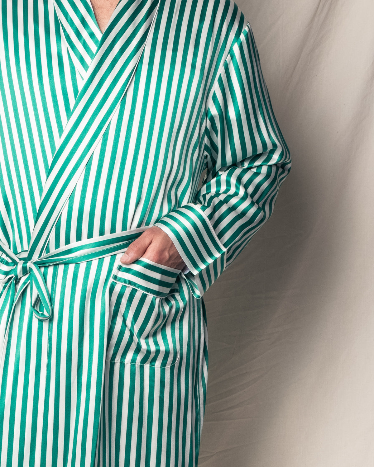 Men’s Mulberry Silk Green Stripe Long Robe