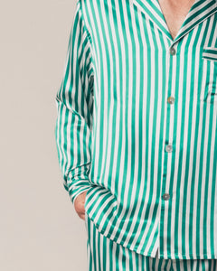 Men’s Mulberry Silk Green Stripe Luxe Pajama