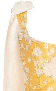 Celestia Yellow Floral Brocade Corset Mini Dress