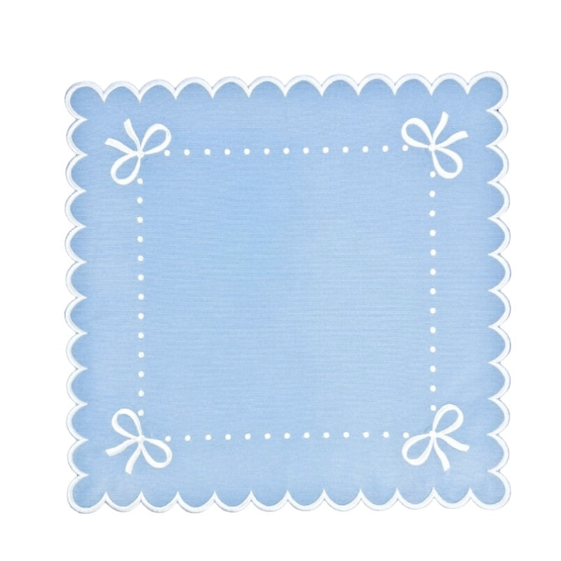 Embroidered blue napkin with bows, luxury napkin