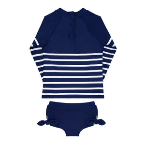 Girls Navy Breton Stripe Rashguard Set