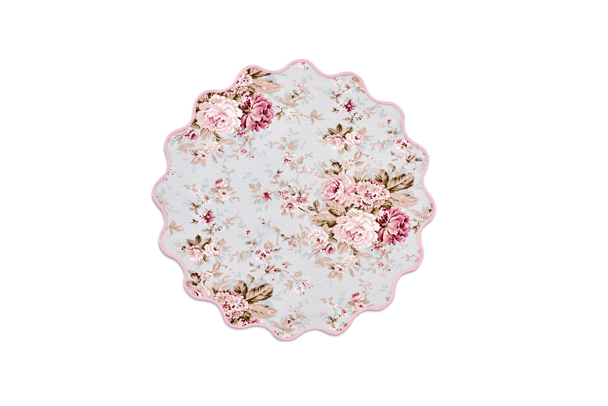 OTM Exclusive: Delphine Placemat and Napkin Set in Sea Foam with Blush Embroidery