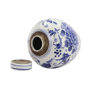 Blue and White Tiny Lid Mini Jar Peony Lotus Motif